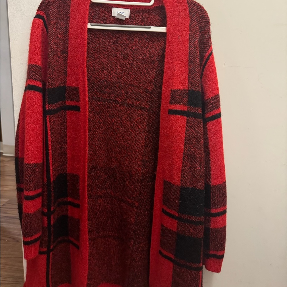 Old Navy Red and Black Checkered Cardigan